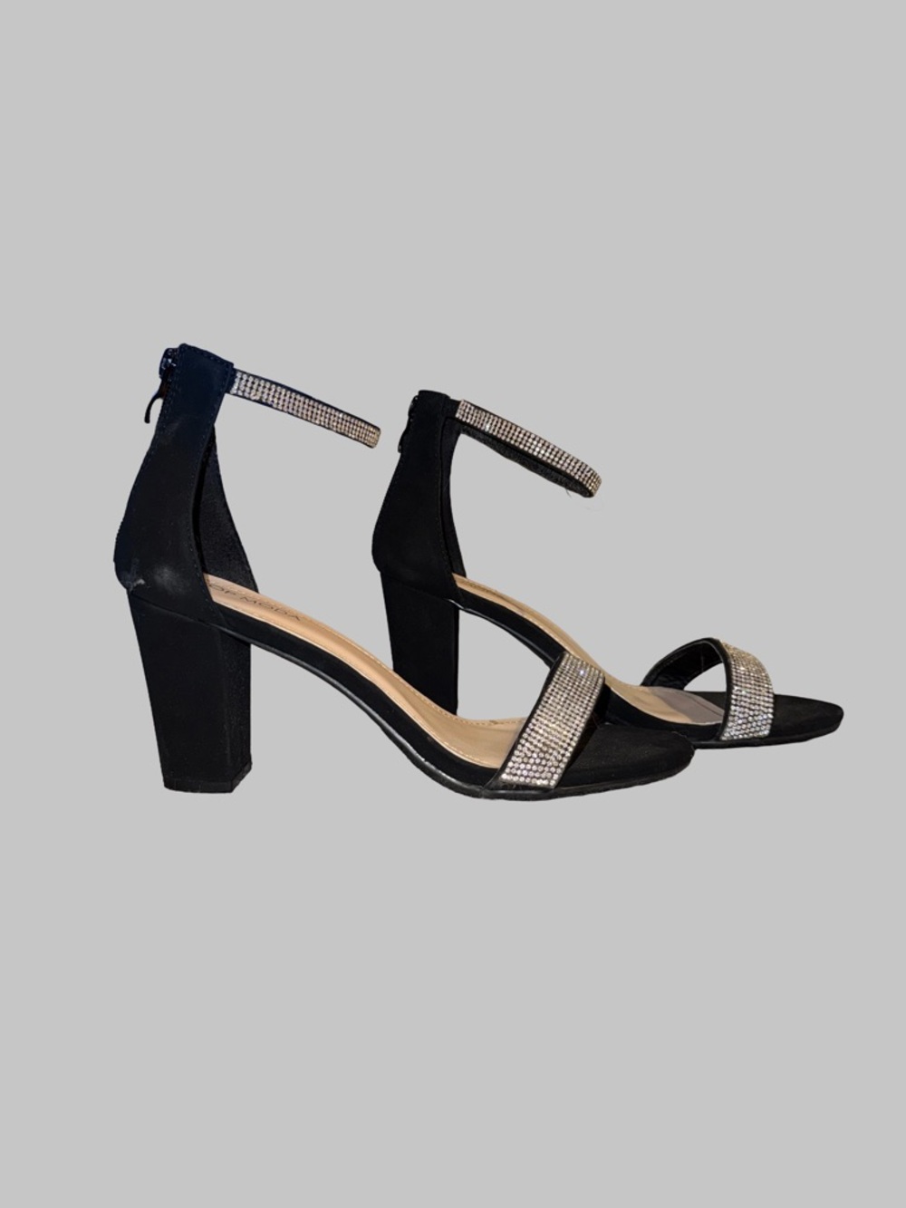 Black Ankle-Strap Heels with Crystal Strap